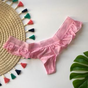 Victoria's Secret Lace Flutter Thong Panty Pink Flora Large NEW
